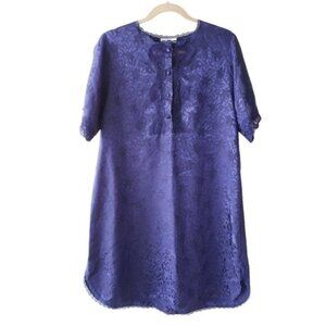 Vintage Royal Blue Nightgown Short Sleeve Floral Lace Trim Knee Length